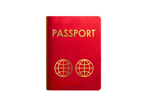 A red passport isolated on transparent background for travel