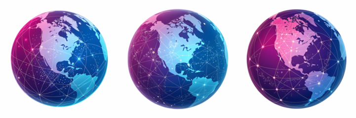 Set For Three digital globes isolated on transparent background