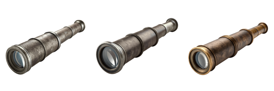 Set For vintage spyglasses isolated on transparent background