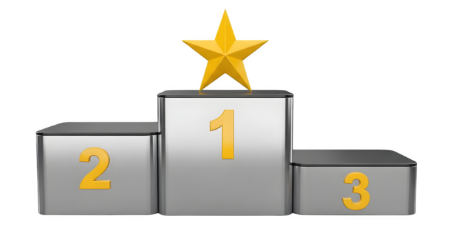A silver podium with a golden star on top of it    .ai generative, transparent background, white background. isolated on white background, png, jpeg, jpg.