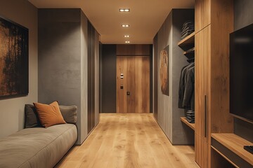 Modern Hallway with Wooden Accents and Minimalist Design