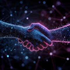 A human hand holding a DNA strand and a digital tablet creates a science technology concept featuring blue energy patterns, magic light, and fractal medicine backgrounds with glowing stars in space