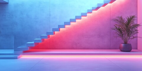 Modern Interior with Minimalist Staircase and Plant