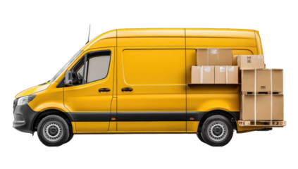 Yellow delivery van loaded with boxes (1)