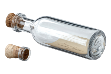Clear glass bottle with cork, holding message