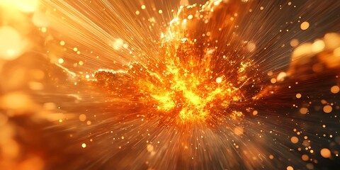 Fototapeta premium A vibrant explosion of orange and yellow hues with radiating light and scattered bokeh elements present