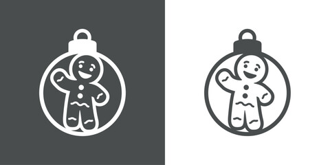 Decoración para árbol de navidad. Logo silueta de bola de navidad con hombre de pan de jengibre con líneas © teracreonte