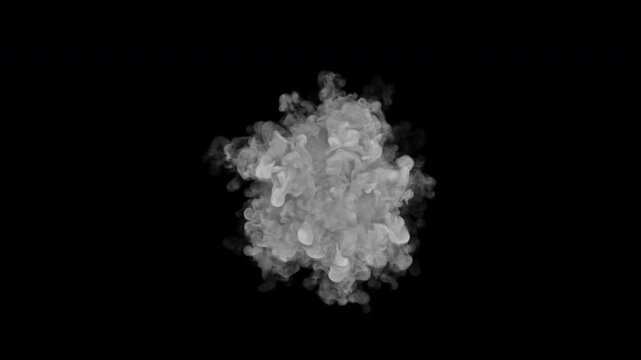 Realistic Smoke Cloud in the Center on Transparent Background &ndash; White and Gray Fog Effect, Atmospheric Mist, Abstract Vapor Element for Fire, Steam, Explosion or Cinematic Animation