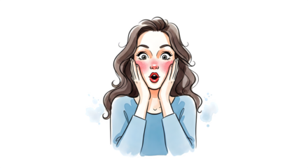 Cartoon woman with surprised expression and blush    .ai generative, transparent background, white background. isolated on white background, png, jpeg, jpg.