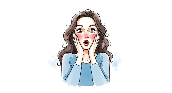 Cartoon woman with surprised expression and blush    .ai generative, transparent background, white background. isolated on white background, png, jpeg, jpg.