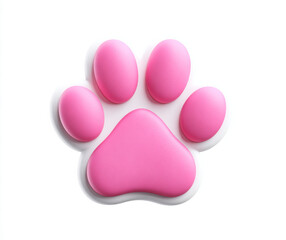 A 3D pink animal paw print icon isolated on a white background, representing pets, animals, and vet services.

