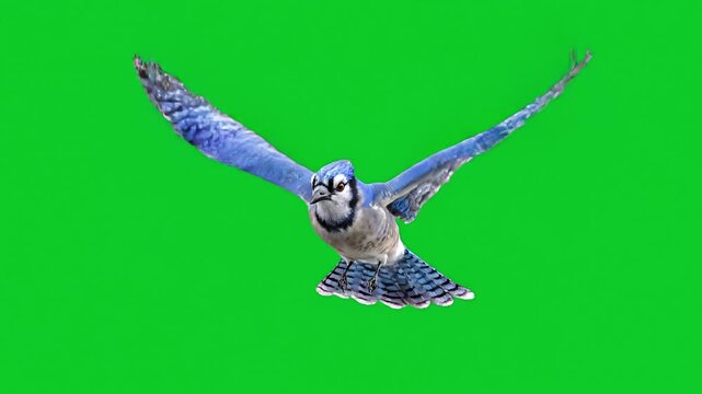 Green Screen Realistic Blue Jay Flying Mid-Air