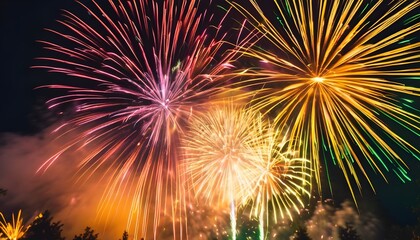 Fototapeta premium Vibrant fireworks burst against night sky