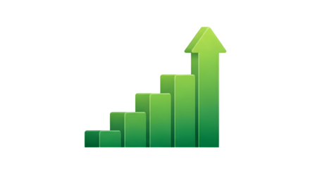 Green bar graph showing upward positive trend .ai generative, transparent background, white background. isolated on white background, png, jpeg, jpg.