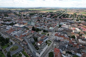 Prostejov old town historical city center in aerial panoramic view Moravia Czech republic