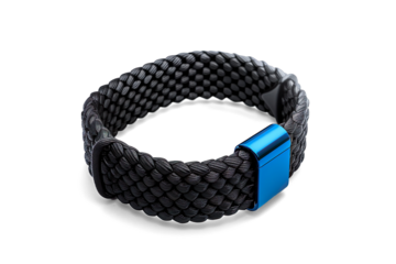  Black Woven Wristband with Blue Clasp on a transparent background