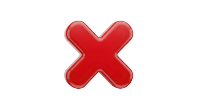 A glossy red x mark on a plain black background    .ai generative, transparent background, white background. isolated on white background, png, jpeg, jpg.