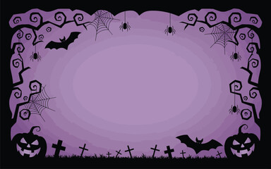 Spooky Halloween frame with bats, pumpkins, and spider webs