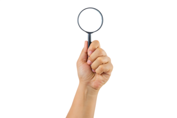Hand Holding Magnifying Glass With White Circle Against Background lens isolated on a transparent background