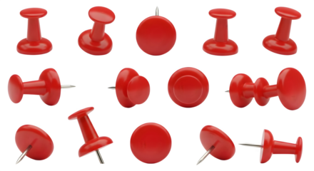A collection of red pushpins on a black surface    .ai generative, transparent background, white background. isolated on white background, png, jpeg, jpg.