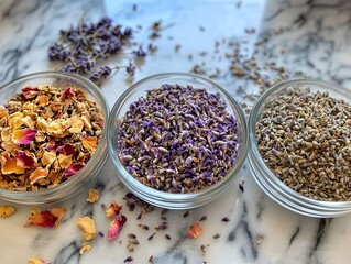 Cumin seeds in a bowl and wooden spoon with dried herbs and spices