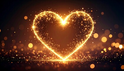 Sparkling golden heart graphic on a dark background