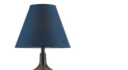 Elegant Navy Blue Lampshade on a Sleek Black Base, Illuminating Modern Interior Decor and Providing a Warm and Cozy Atmosphere