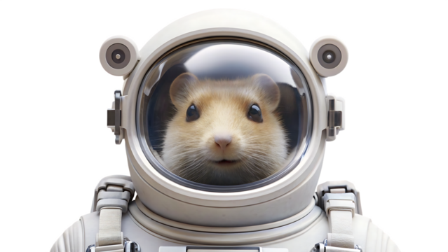 Adorable hamster in astronaut suit and helmet against a white background space isolated on a transparent background