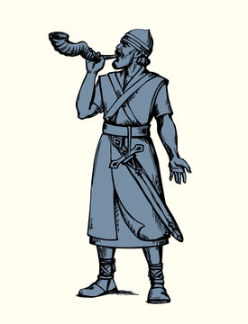 Vector drawing. Warrior with torch