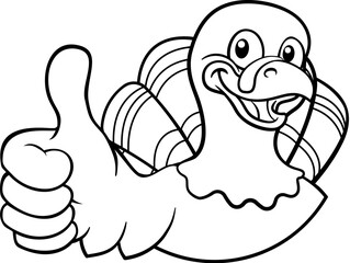 A turkey Thanksgiving cartoon bird Christmas mascot giving a thumbs up