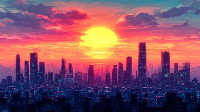 Retro pixel art of a tranquil monochrome beach at sunset