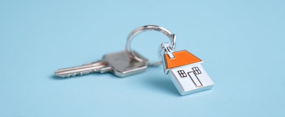 The keys with a house-shaped keychain for new homeowners and real estate enthusiasts.