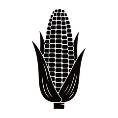 black and white silhouette of vector corn on a white background