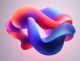 Abstract vibrant intertwined ribbon-like shapes with smooth gradient colors blending from pink, purple, blue, and orange on a soft light background conveying fluidity and motion