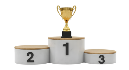 A golden trophy sits on a winner podium stand    .ai generative, transparent background, white background. isolated on white background, png, jpeg, jpg.