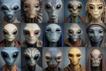 Portrait Grid of Alien Characters Generative AI