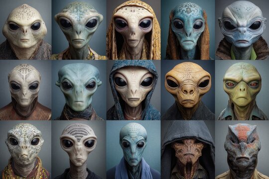 Portrait Grid of Alien Characters Generative AI