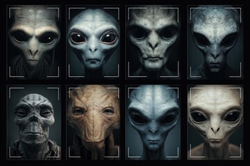Portrait Grid of Alien Characters Generative AI