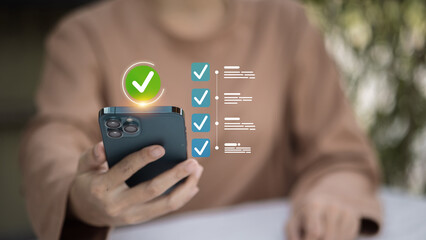 Mobile checklist app with digital task management and productivity concept