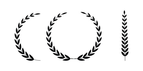 Laurel wreath award vector icon set. olive branch silhouette collection. Symbol of victory, honor, success, achievement, and glory. isolated on white background. © Stock Gallery