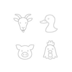 Farm Animal Outline Icons Vector Set. Minimalist Line Art of Livestock Animals. Thin Line Outline Farm Animal Collection. Outline Icons of Domestic Farm animals. Vector Bundle of Farm Animal Outlines.