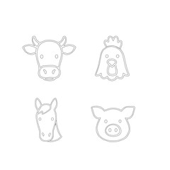 Farm Animal Outline Icons Vector Set. Minimalist Line Art of Livestock Animals. Thin Line Outline Farm Animal Collection. Outline Icons of Domestic Farm animals. Vector Bundle of Farm Animal Outlines.