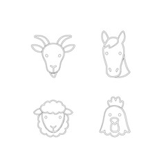 Farm Animal Outline Icons Vector Set. Minimalist Line Art of Livestock Animals. Thin Line Outline Farm Animal Collection. Outline Icons of Domestic Farm animals. Vector Bundle of Farm Animal Outlines.
