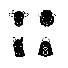 Farm Animal Silhouette Vector Collection. Black Silhouette Icons of Livestock Animals. Farm Animal Shadow Shape Bundle.Minimalist Black Farm Animal Icons. Silhouette Vector Set of Domestic Farm Animal