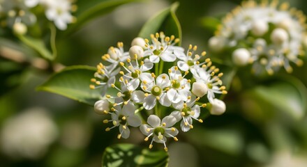 White Cluster Blossoms with Green Background