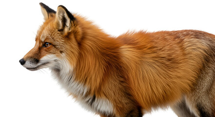 Fototapeta premium Red fox wildlife animal portrait close up side view with black background nature photography stock image isolated on transparent white background