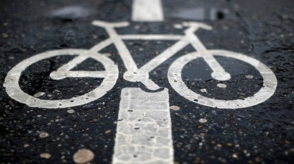 Clear bicycle lane markings on a smooth asphalt road indicating safe cycling pathways