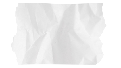 Abstract Crumpled White Paper Texture with Rough, Torn Edges isolated on transparent, png background