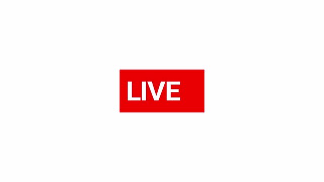 4k live streaming icon animation on white background. animated red button live broadcast with alpha channel