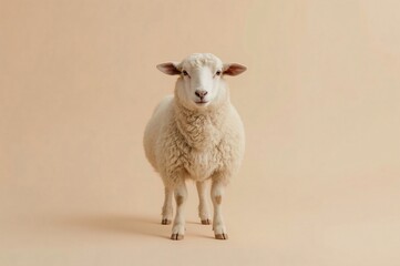 Obraz premium Studio Shot Calm Sheep Posing Against Beige Background